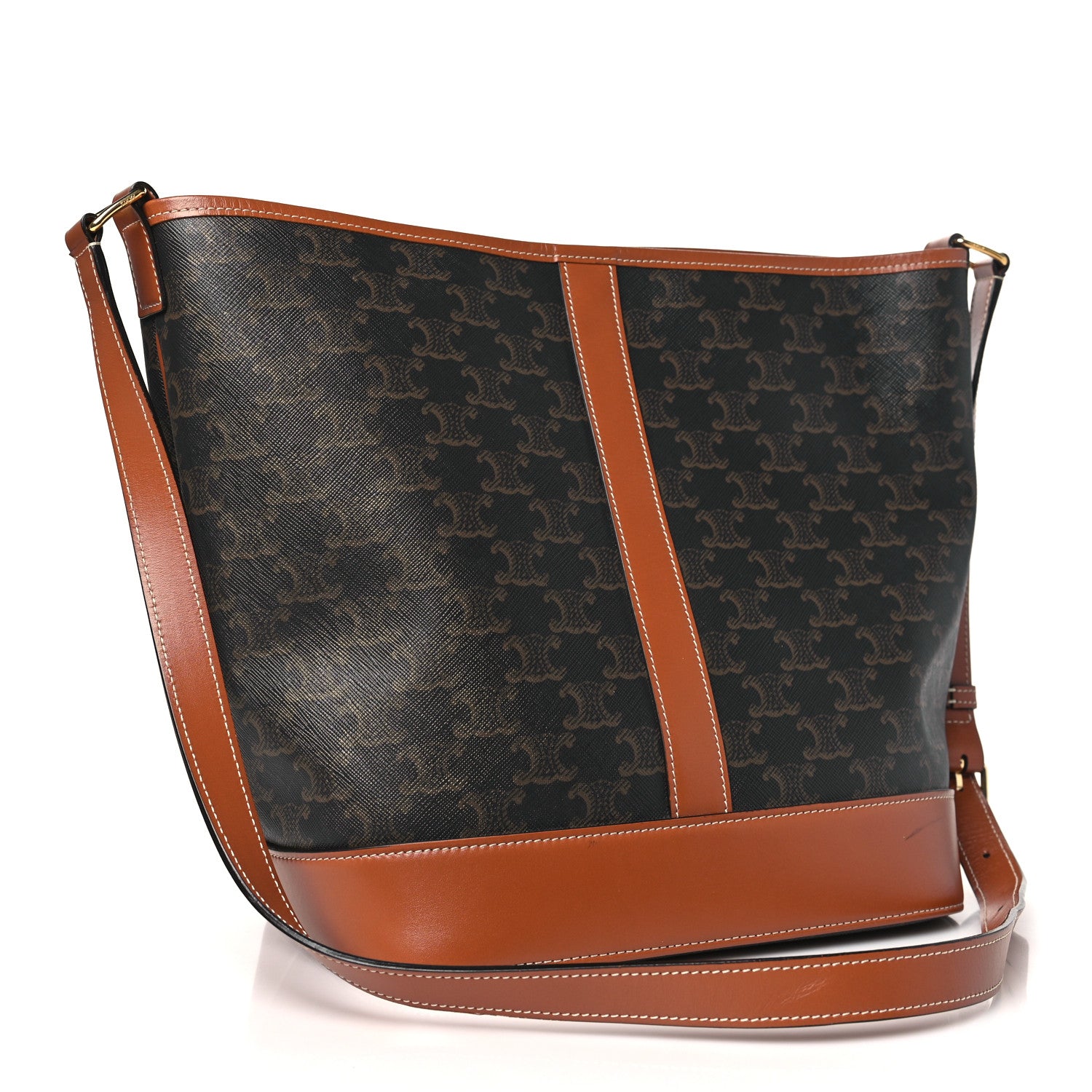 Celine Triomphe Canvas Calfskin Medium Bucket Bag Tan 3 of 10