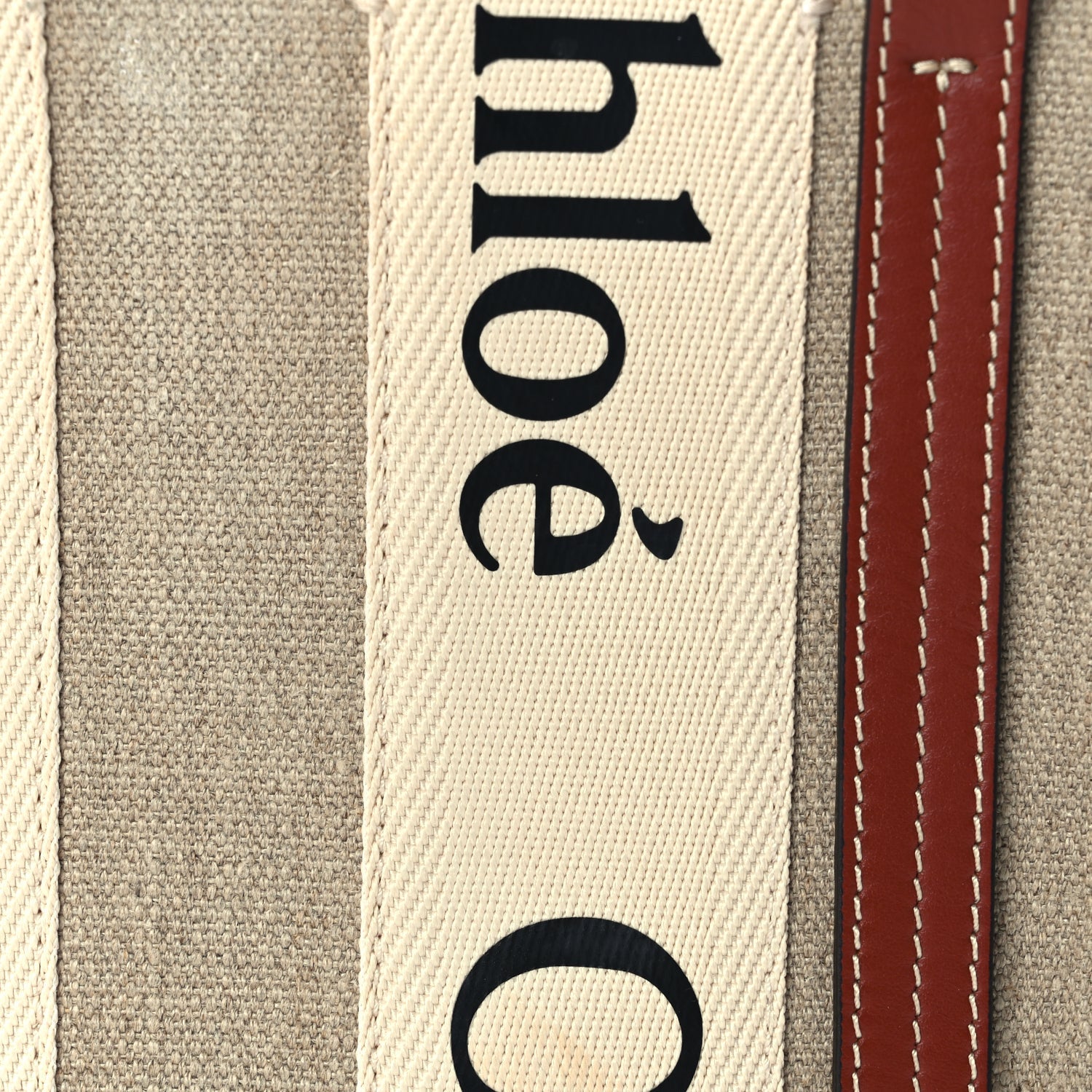 Chloe Cotton Calfskin Small Woody Ribbon Tote  White Brown 6 of 8