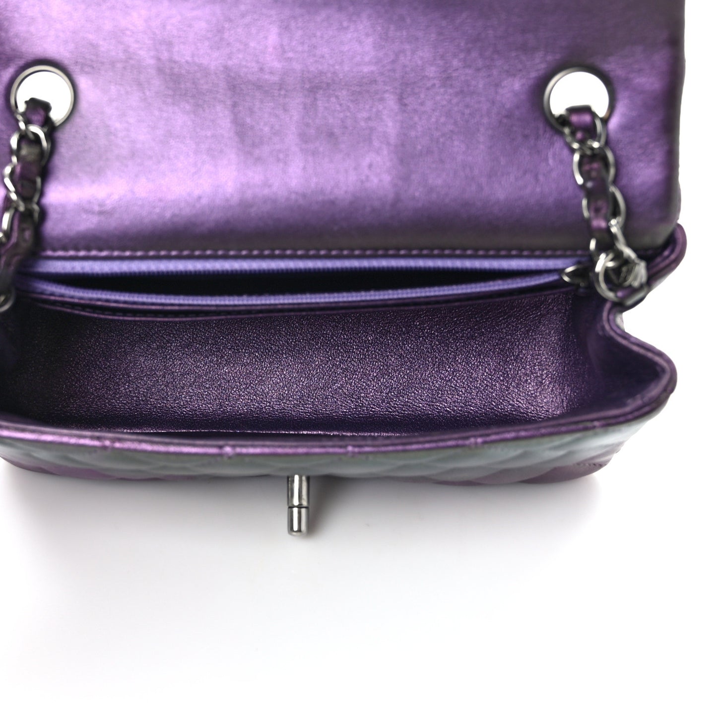 Iridescent Lambskin Quilted Mini Rectangular Flap Dark Purple