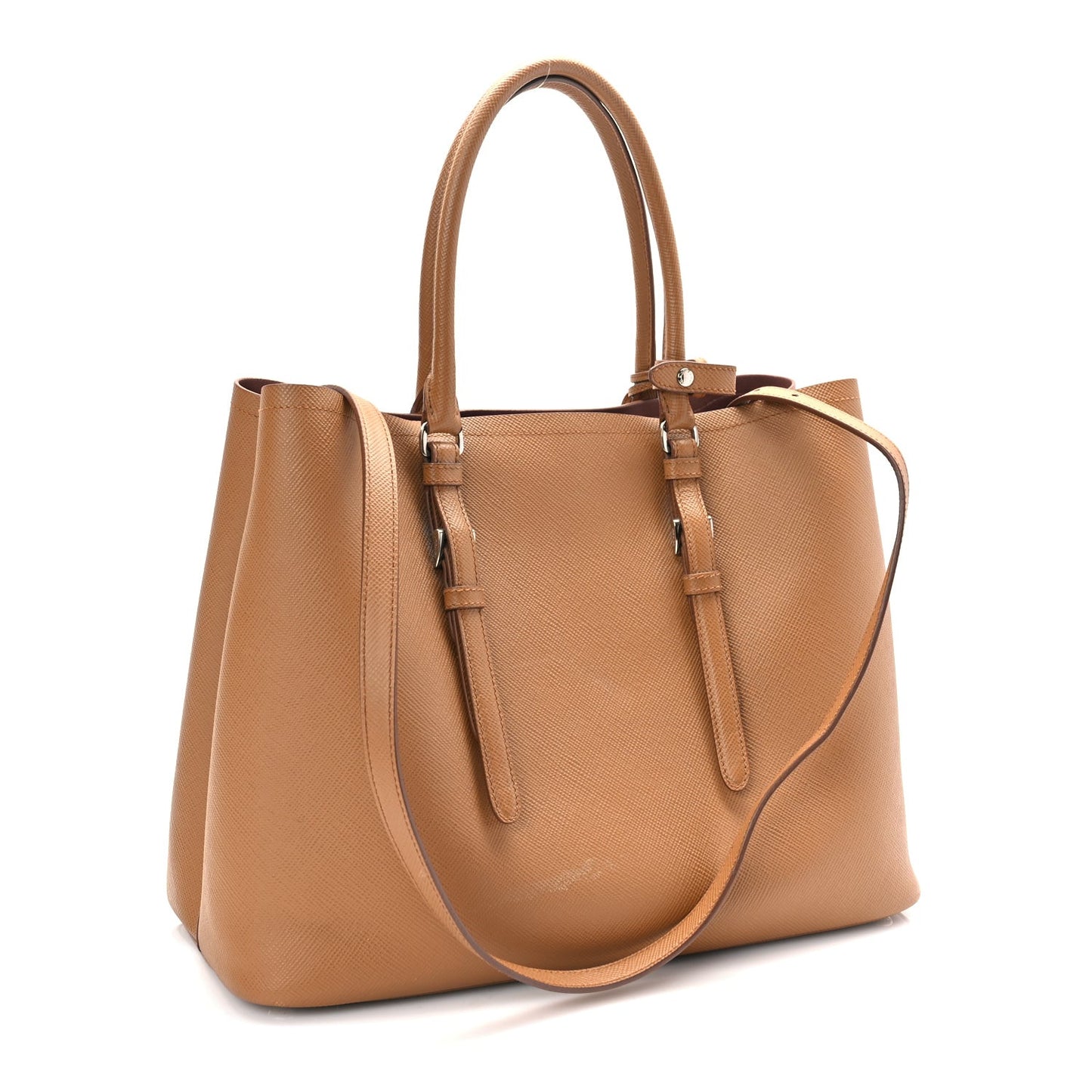 Saffiano Cuir Large Double Bag Caramel Fuoco