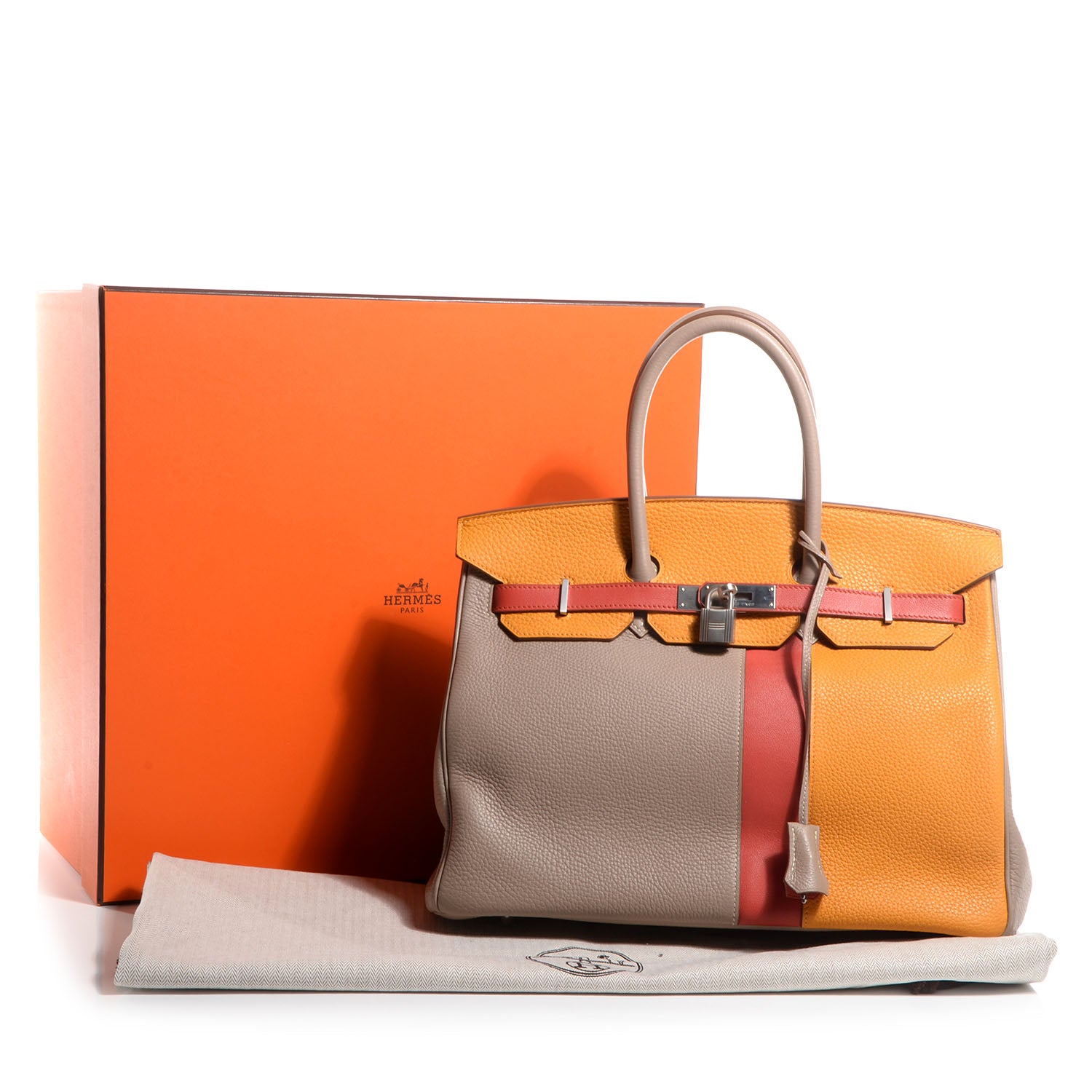 Hermes Taurillon Clemence Swift Tri-Color Birkin 35 Rose Jaipur Gris Tourterelle Moutarde 10 of 10