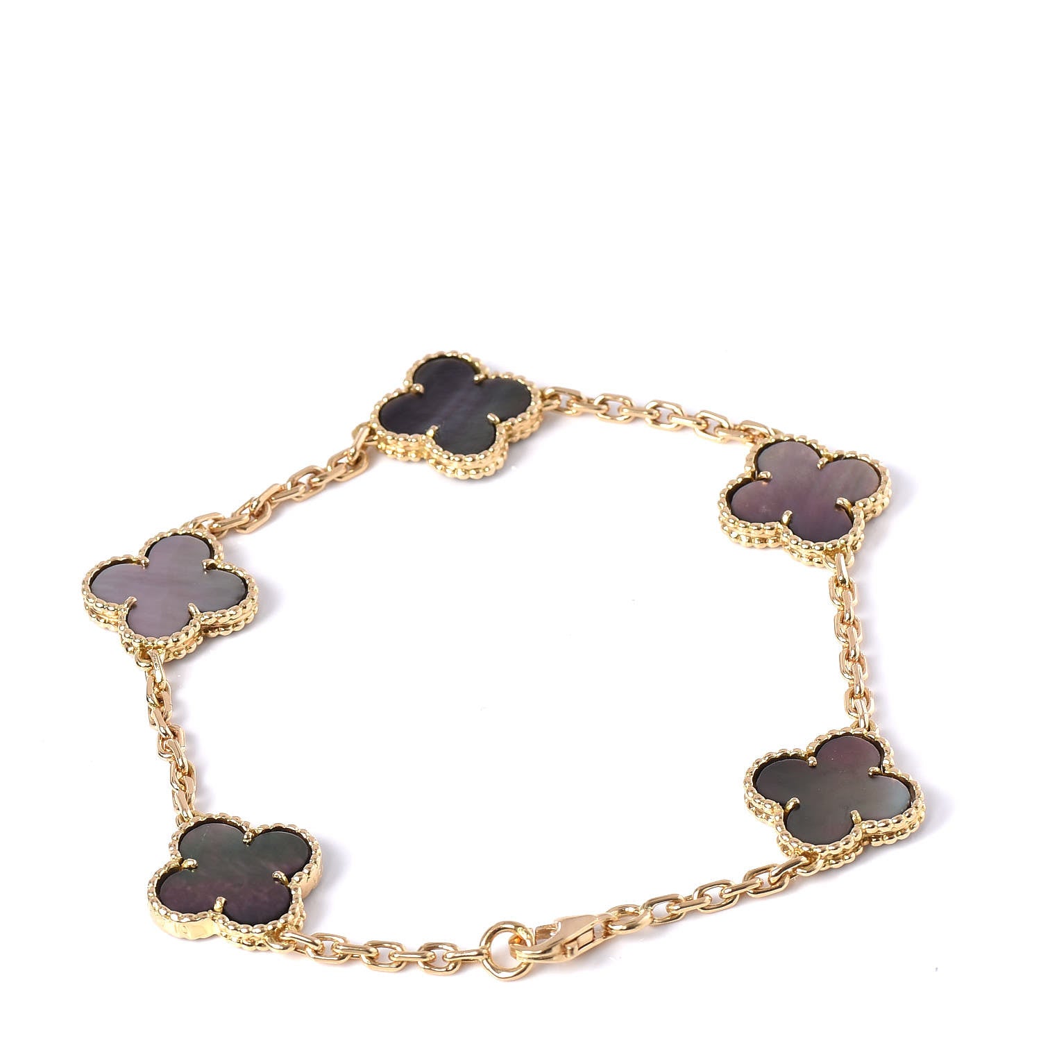 Van Cleef & Arpels 18K Yellow Gold Gray Mother of Pearl 5 Motifs Vintage Alhambra Bracelet 3 of 7