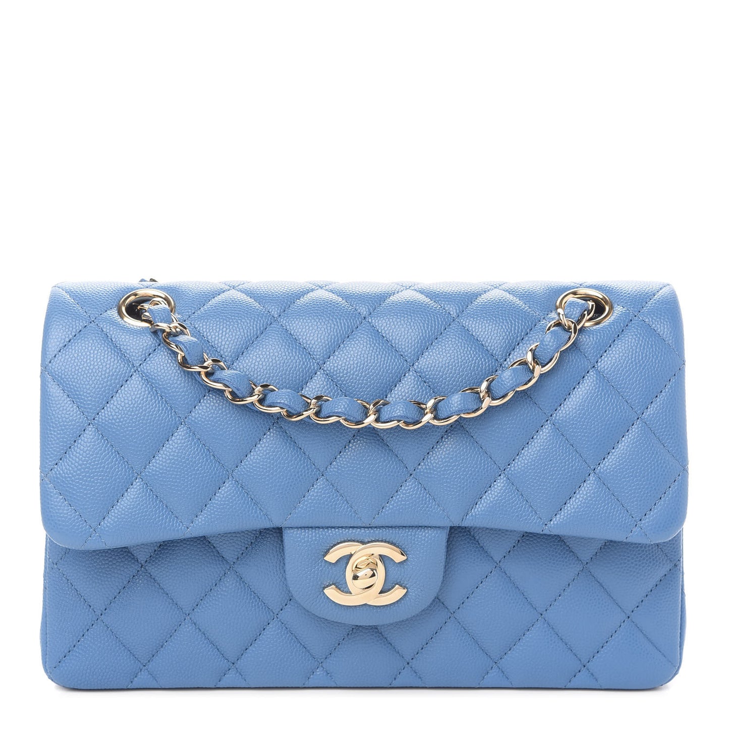 Caviar Quilted Small Double Flap Blue