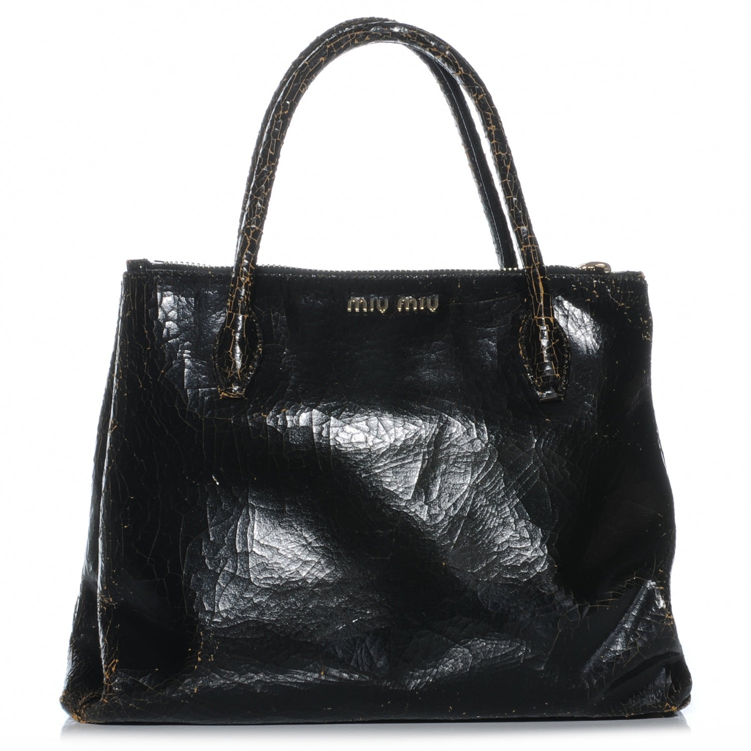 Miu Miu Leather Craquele Handbag Black 1 of 8