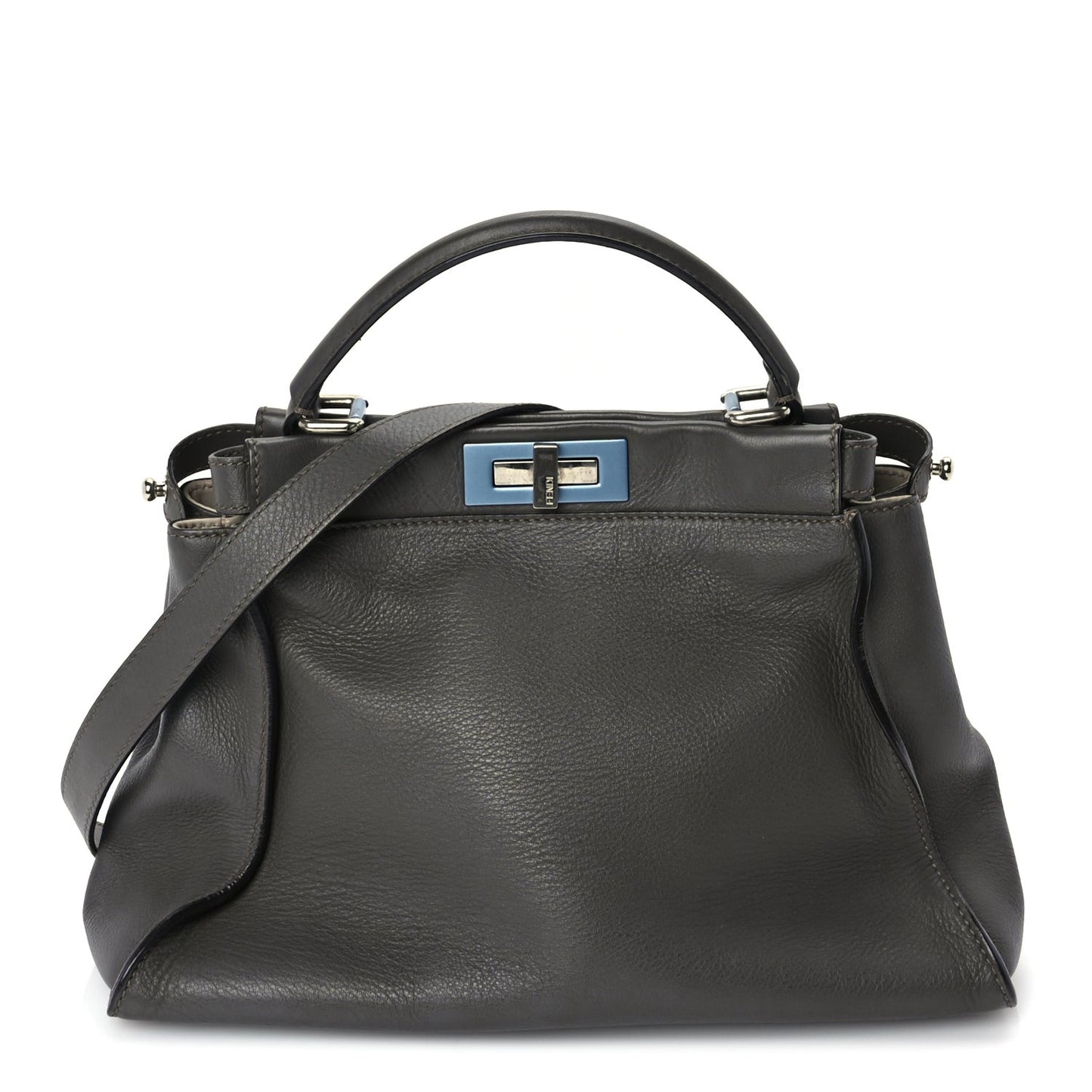 Vitello Seta Shiny Nappa Medium Peekaboo Iconic Satchel  Carbone Grigio Polvere