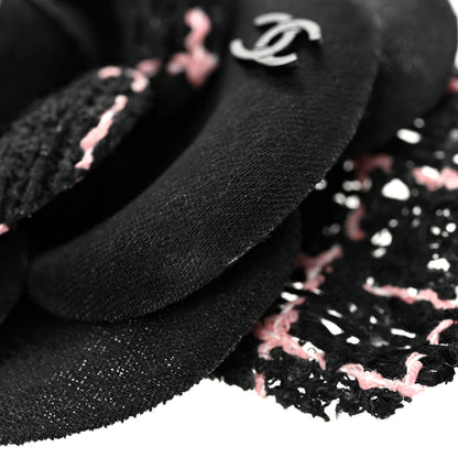 Chanel Tweed Camellia Pin Brooch Black Pink 4 of 4