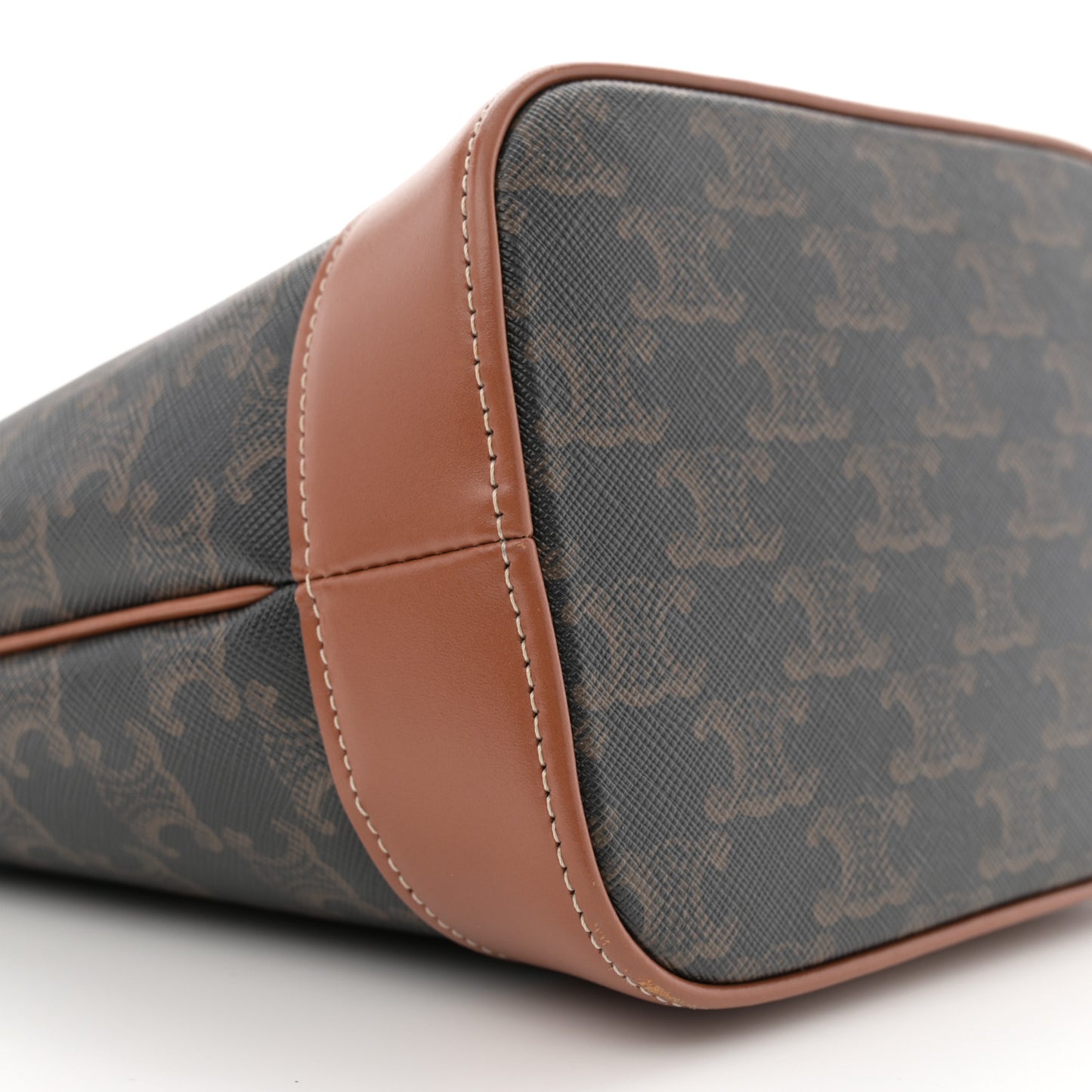 Triomphe Canvas Calfskin Small Bucket Bag Tan