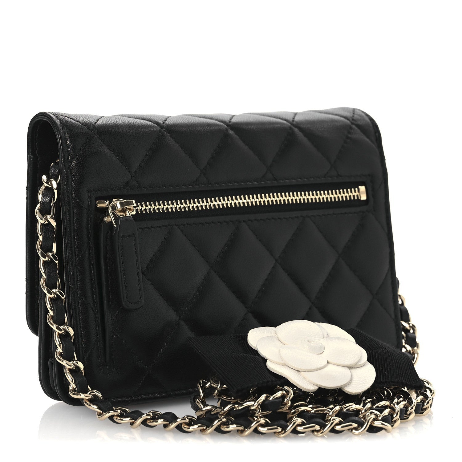 Chanel Lambskin Quilted Mini Camellia Bow Wallet On Chain WOC Black 3 of 7
