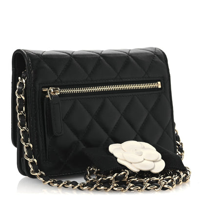 Chanel Lambskin Quilted Mini Camellia Bow Wallet On Chain WOC Black 3 of 7