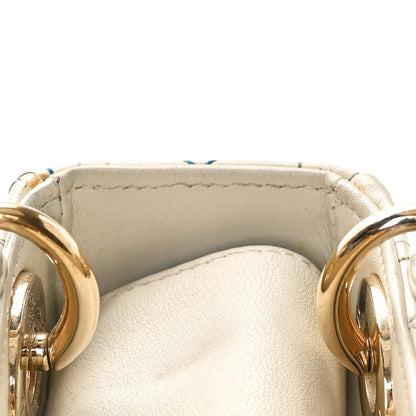 Christian Dior Calfskin Embroidered Beaded Geometric Cannage Mini Lady Dior White Multicolor 9 of 13