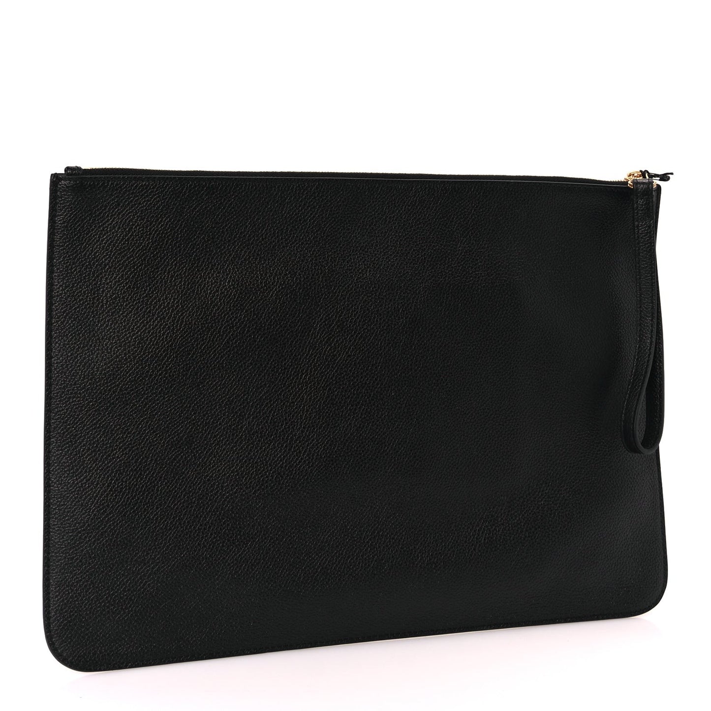 Large Calfskin Cash Pouch With Handle Black