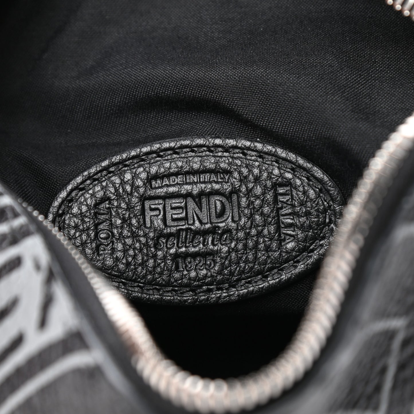 Cuoio Romano Selleria Fendi Stamp Patch Mini Lui Bag Black Grigio