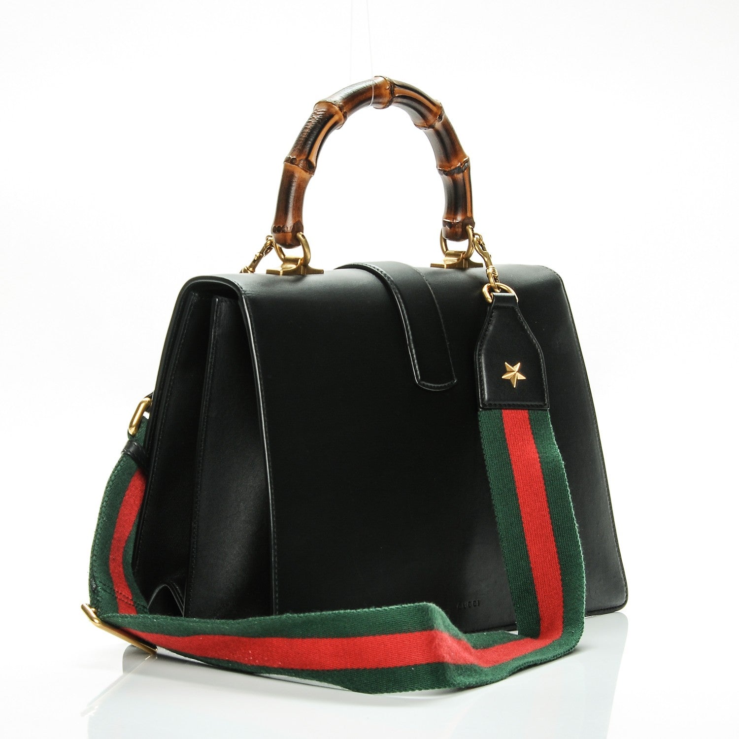 Gucci Calfskin Bamboo Web Large Dionysus Top Handle Bag Black Bright Evergreen Hibiscus Red 3 of 11