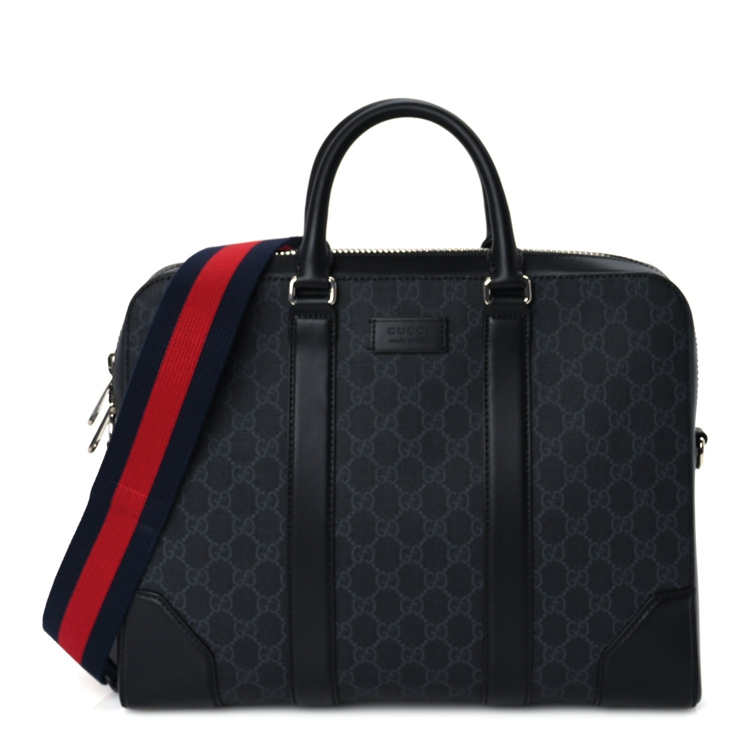 Gucci GG Supreme Monogram Appia Calfskin Web Briefcase Black 1 of 8
