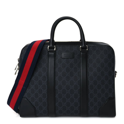 Gucci GG Supreme Monogram Appia Calfskin Web Briefcase Black 1 of 8