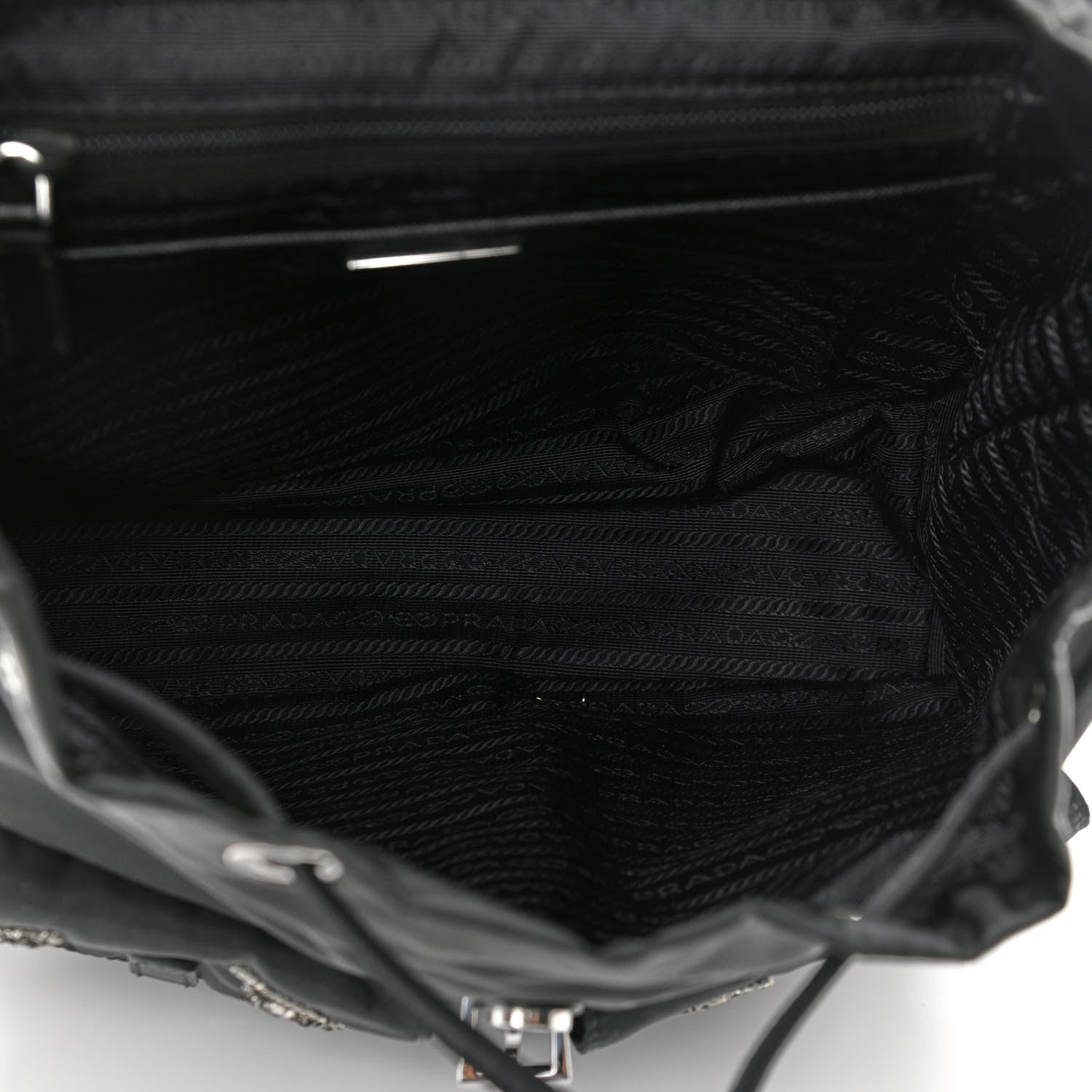 Prada Tessuto Nylon Sequin Metal Triangle Logo Lightning Backpack Black 4 of 9