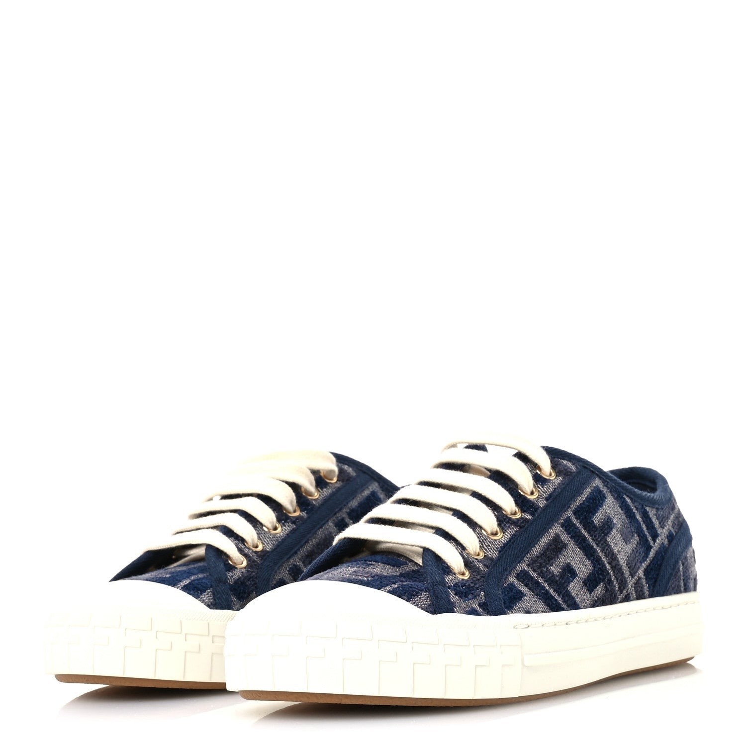 Fendi Chenille FF Embroidered Womens Domino Low Top Sneakers 36 Grigio Blue Notte 4 of 7