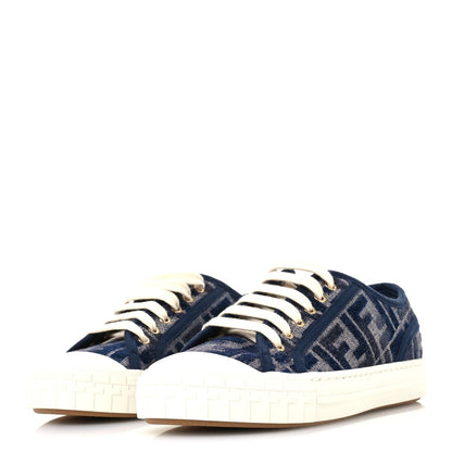 Fendi Chenille FF Embroidered Womens Domino Low Top Sneakers 36 Grigio Blue Notte 4 of 7