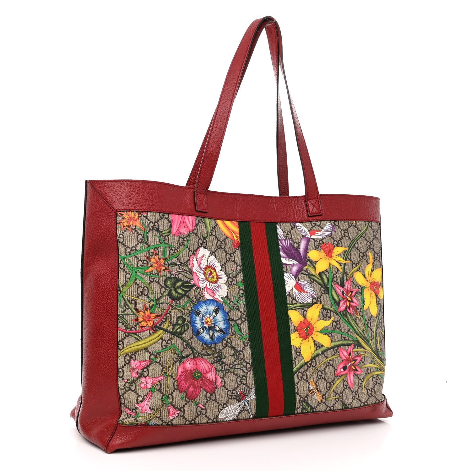 Gucci GG Supreme Monogram Flora Web Large Ophidia Tote Red 4 of 12