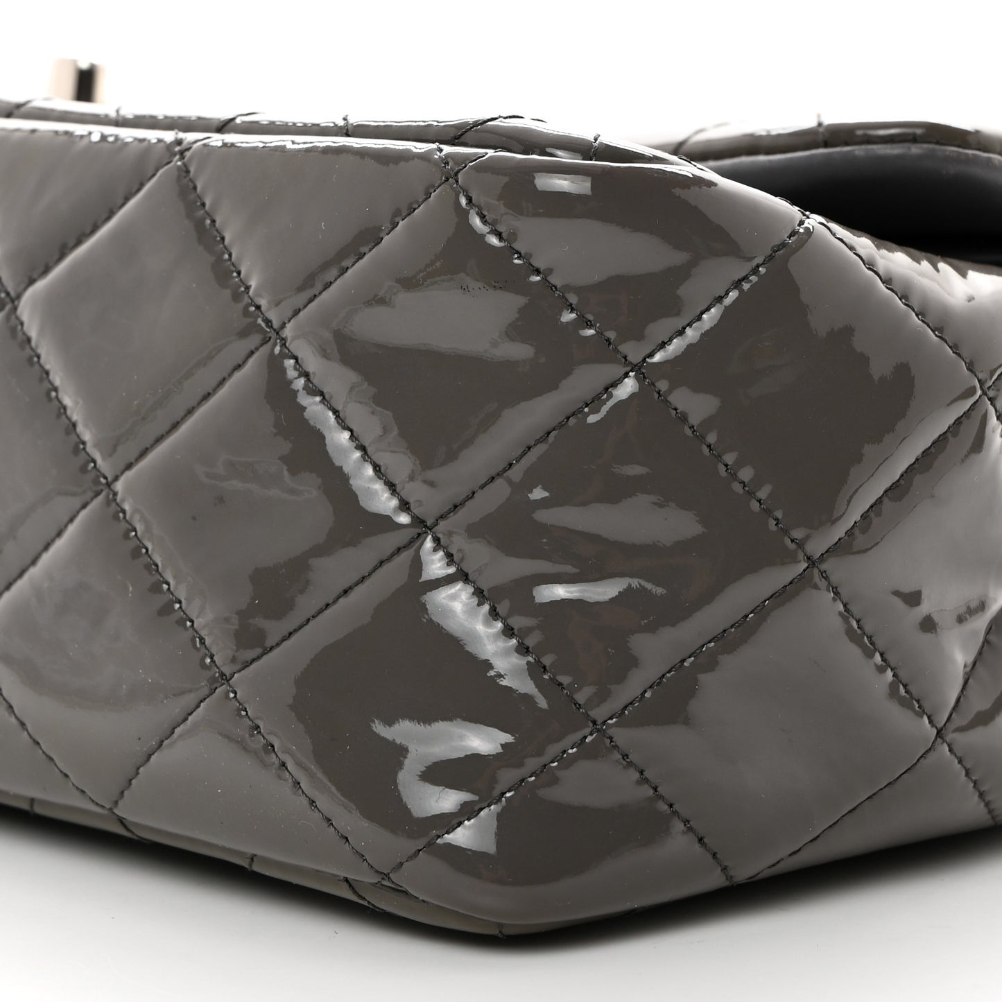 Patent Calfskin Quilted Jumbo Double Flap Grey