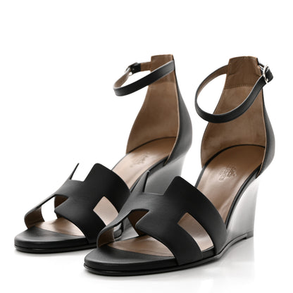 Hermes Calfskin Legend Wedge Sandals 39 Black 3 of 9