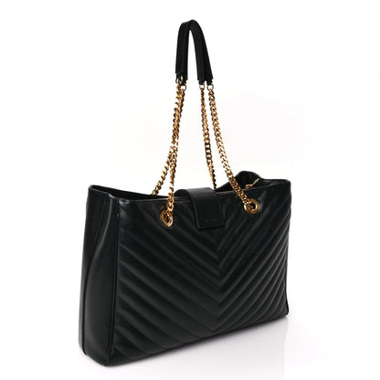 Saint Laurent Grain De Poudre Matelasse Chevron Monogram Shopping Bag Black 2 of 8