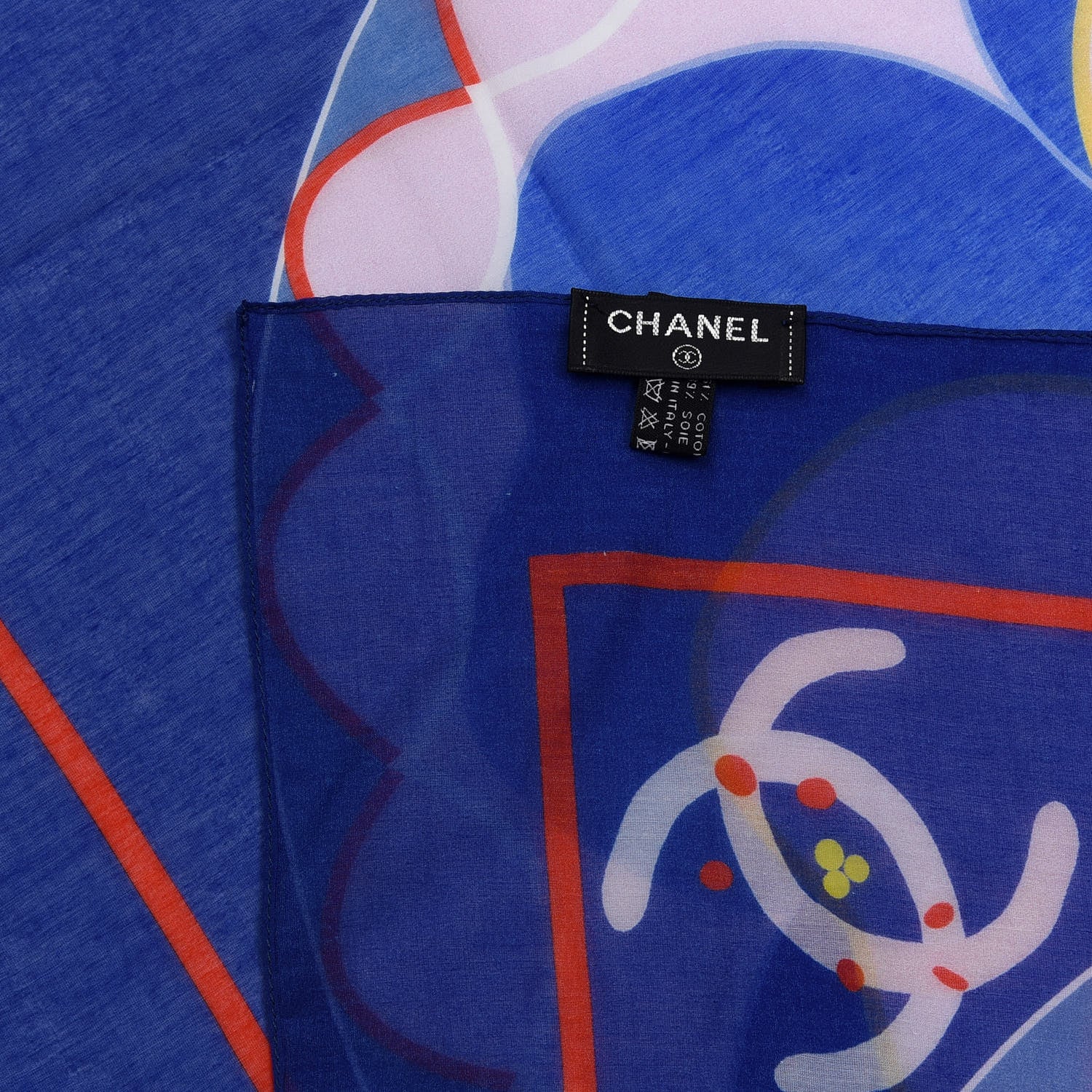 Chanel Cotton Cashmere Floral CC Pareo Scarf Blue 3 of 3