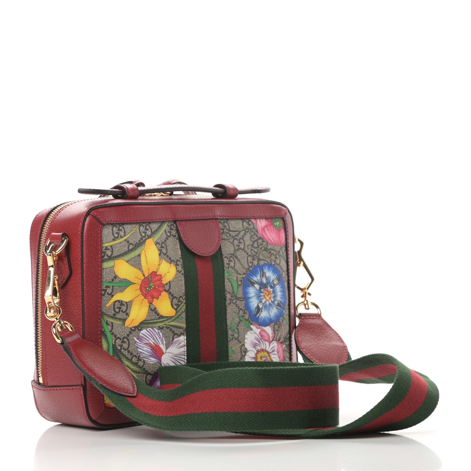 Gucci GG Supreme Monogram Flora Web Small Ophidia Top Handle Shoulder Bag Hibiscus Red 3 of 10
