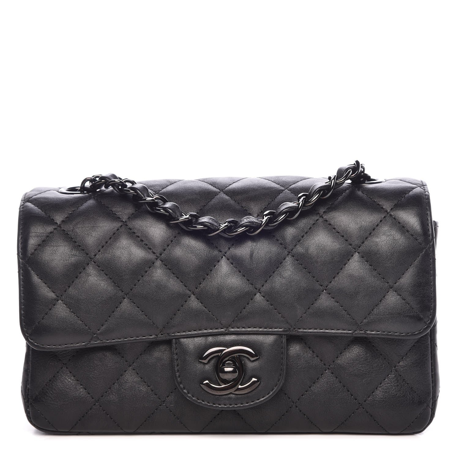 Chanel Crumpled Calfskin Quilted Mini Rectangular Flap So Black 1 of 8
