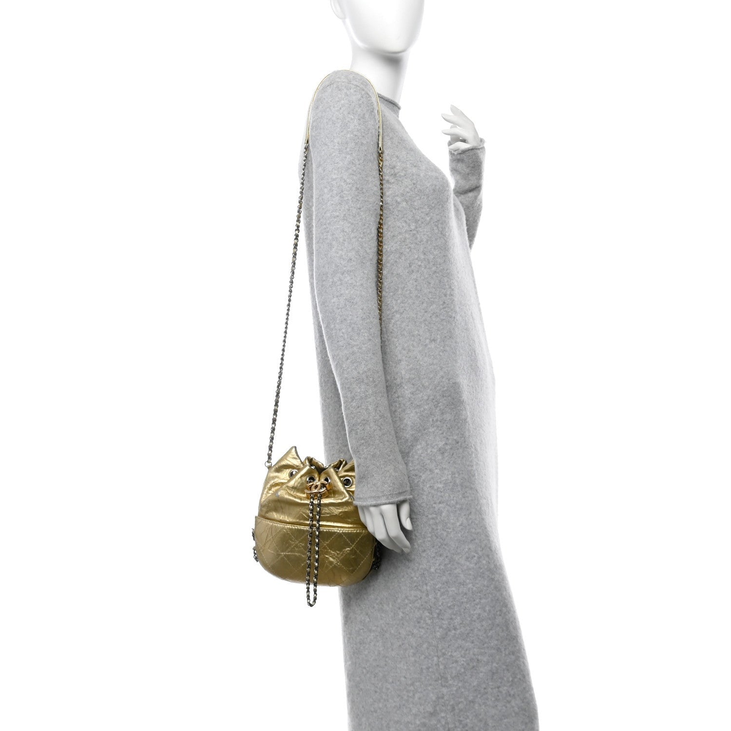 Chanel Metallic Aged Calfskin Quilted Small Gabrielle Bucket Gold 2 of 7