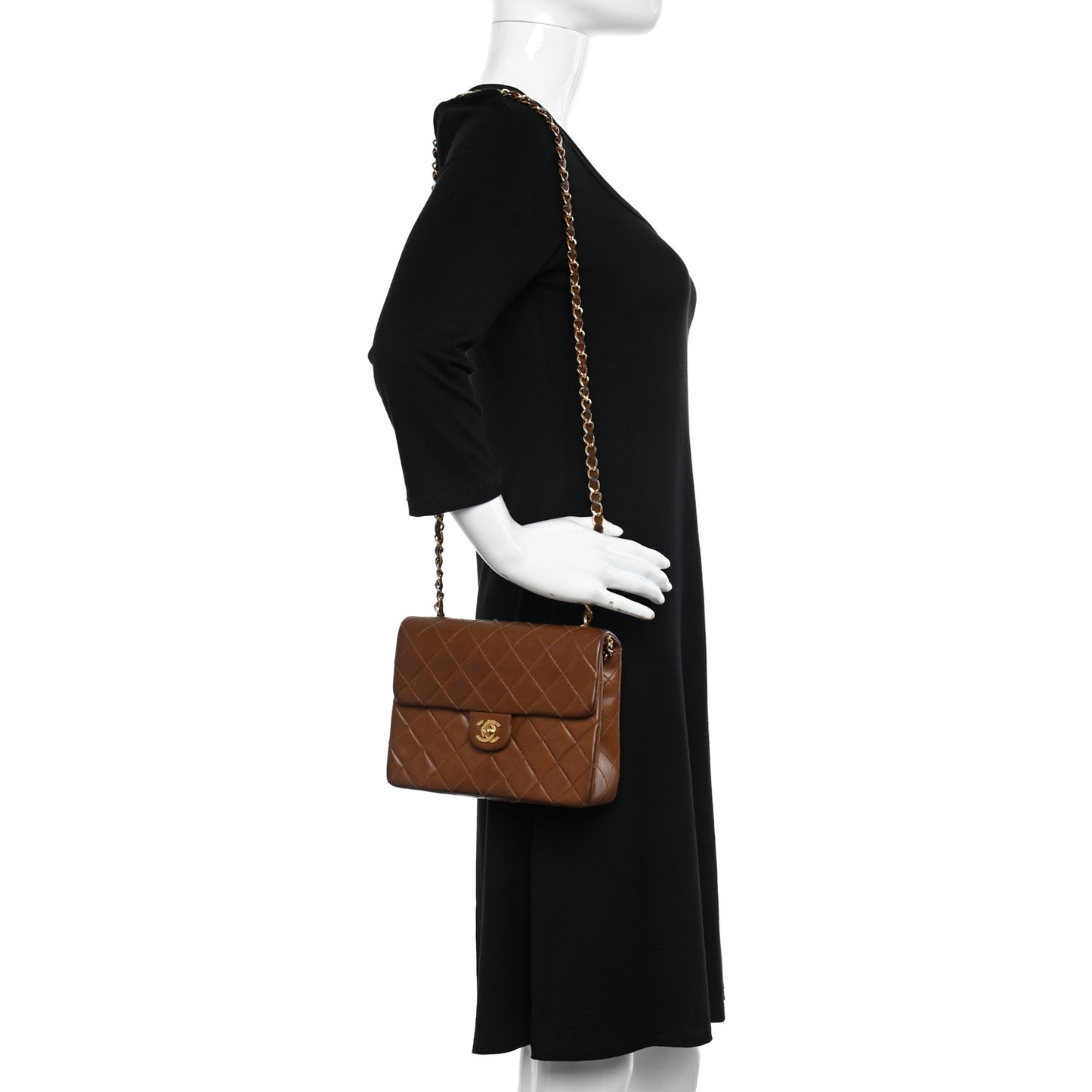 Lambskin Quilted Small Single Flap Brown