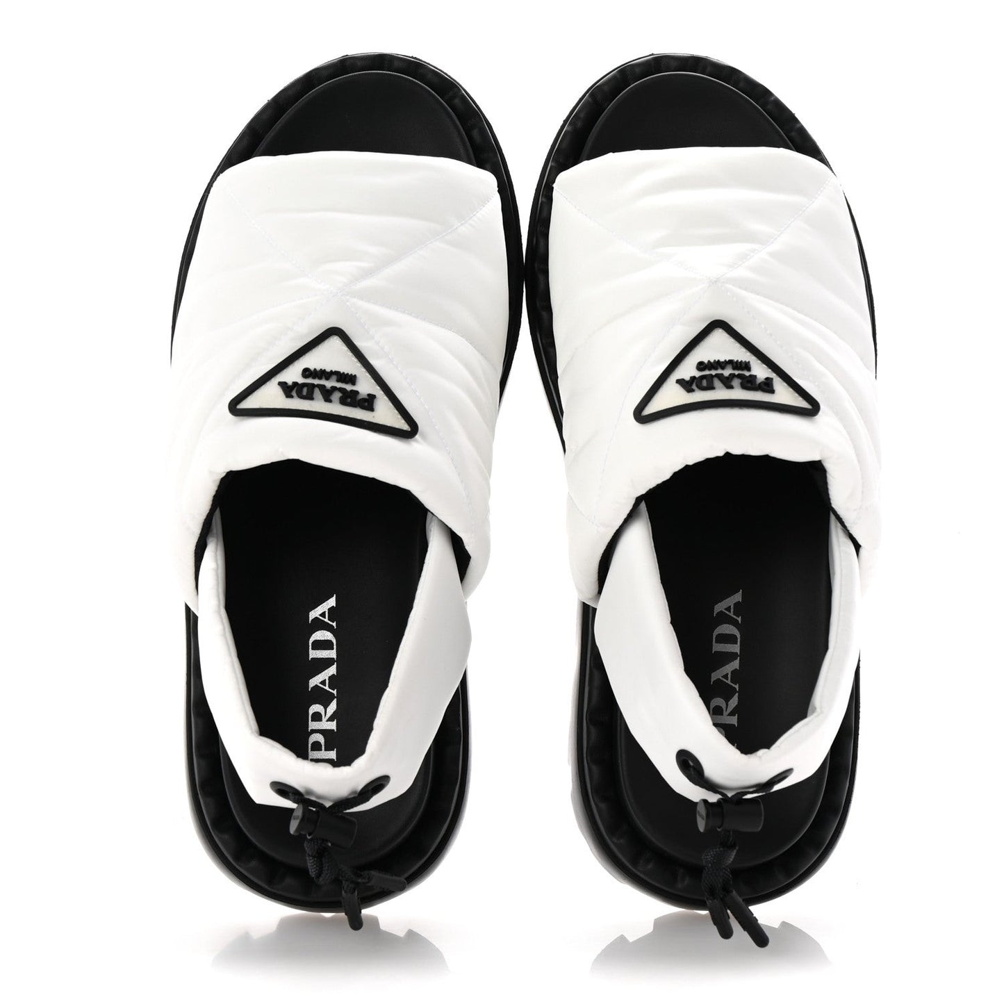 Nylon Triangle Logo Padded Slingback Sandals 38 White