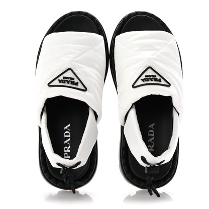 Prada Nylon Triangle Logo Padded Slingback Sandals 38 White 2 of 7