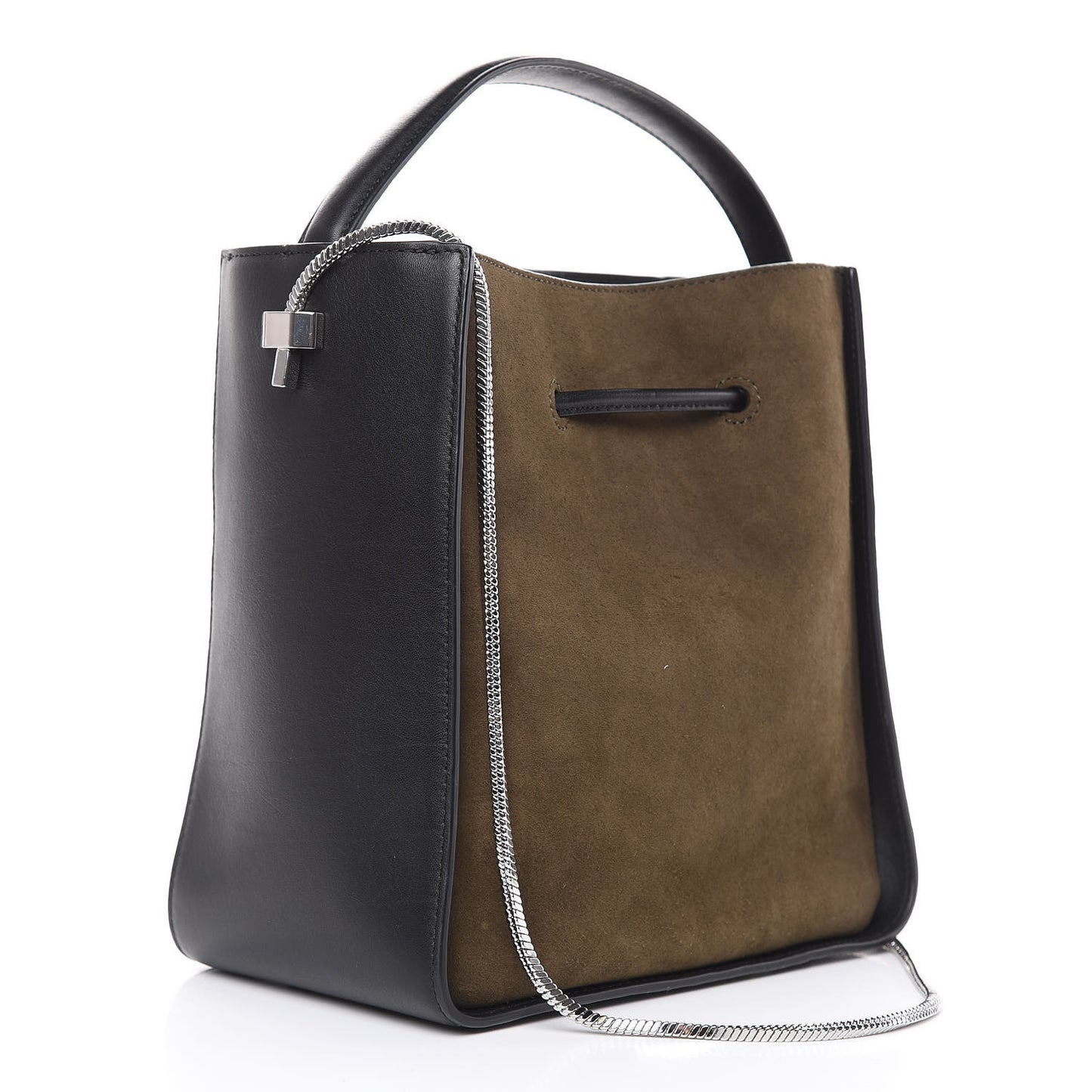 3.1 Smooth Calfskin Suede Bi-Color Small Soleil Bucket Drawstring Dark Moss Black