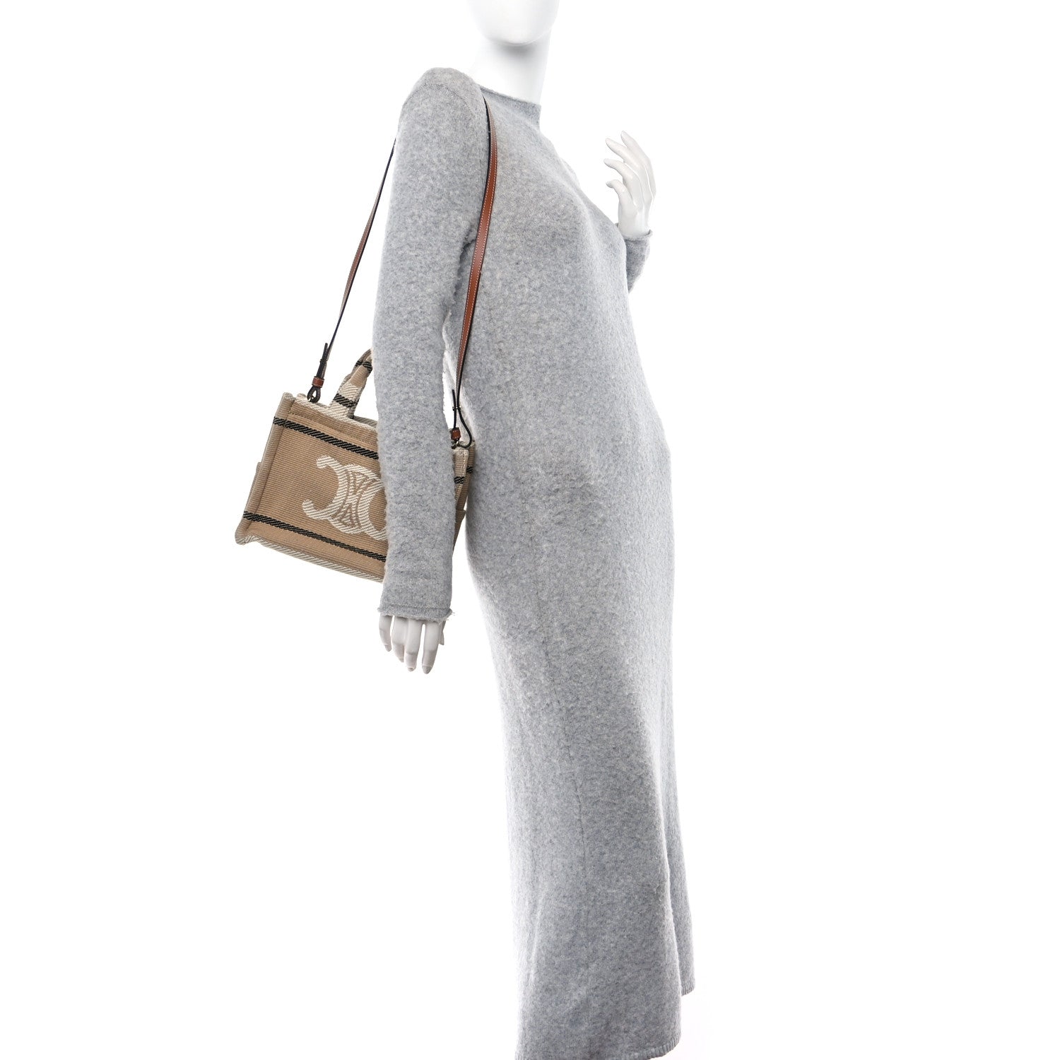 Celine Stripe Triomphe Small Cabas Beige Black 2 of 11