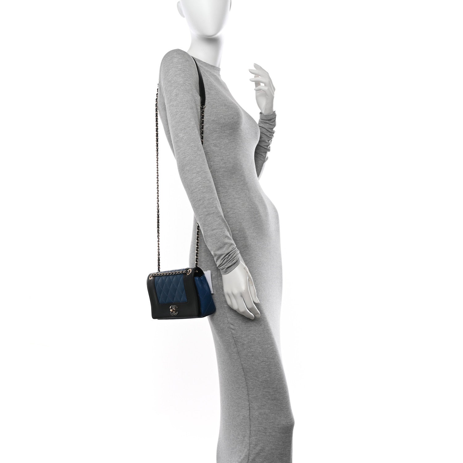 Chanel Sheepskin Quilted Medium Vintage Mademoiselle Flap Blue Black 2 of 10