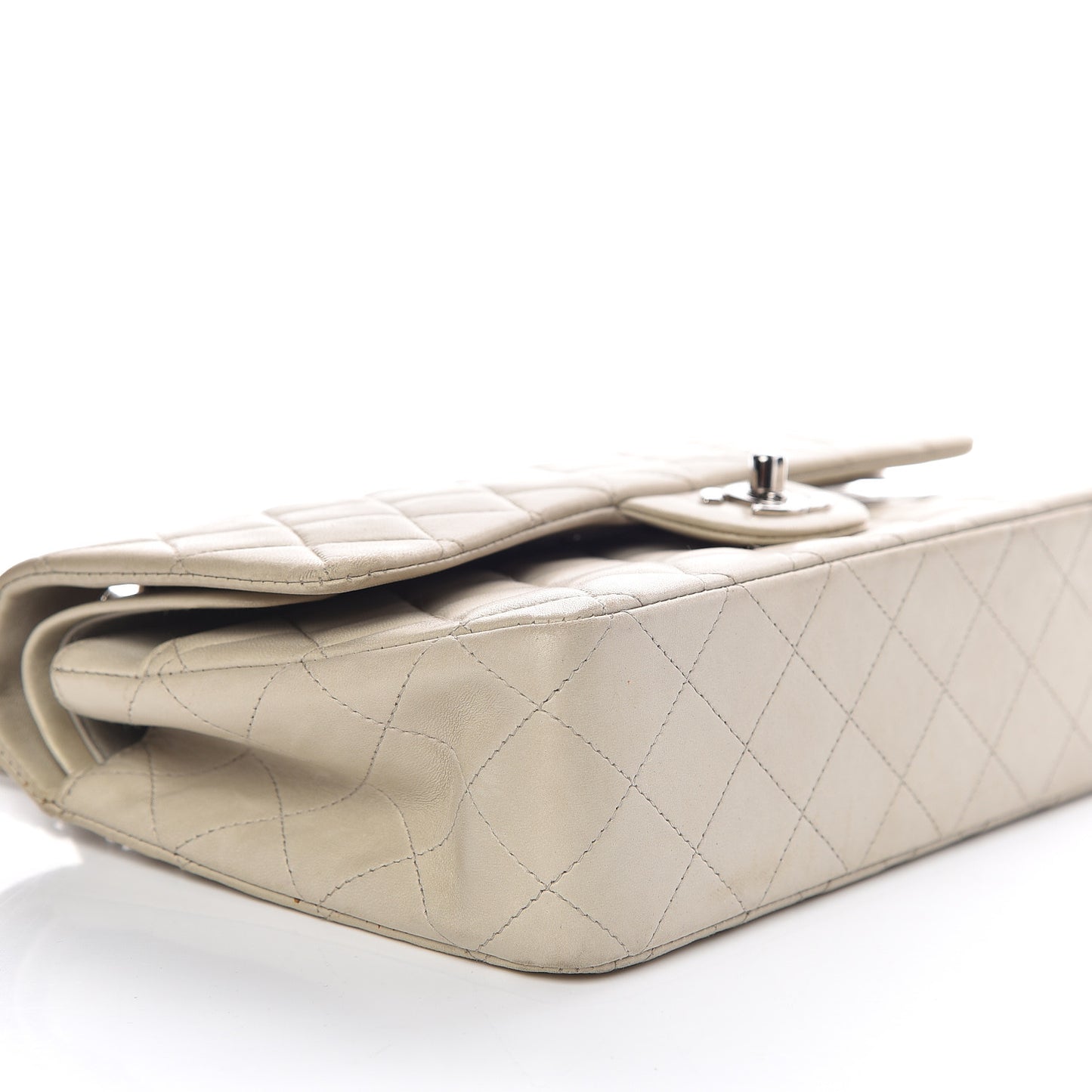 Lambskin Quilted Medium Double Flap Light Grey