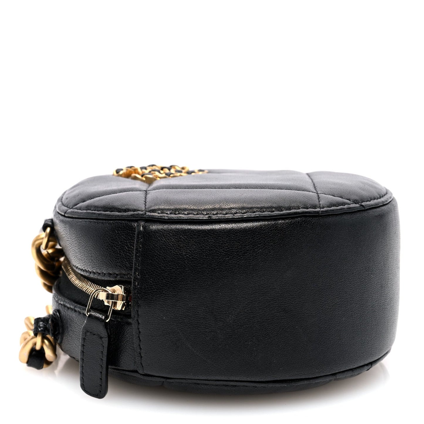 Lambskin Quilted 19 Round Clutch With Chain Black