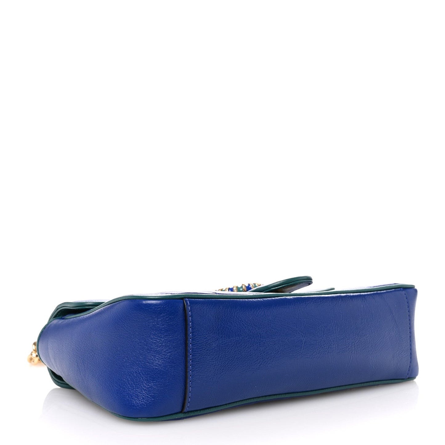 Azalea Calfskin Enamel Matelasse Diagonal Small Torchon GG Marmont Shoulder Bag Imperial Blue Pavone