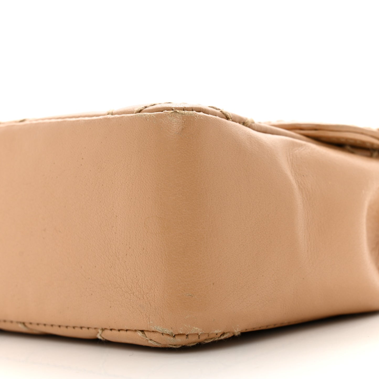 Calfskin Quilted Medium Wild Stitch Flap Beige