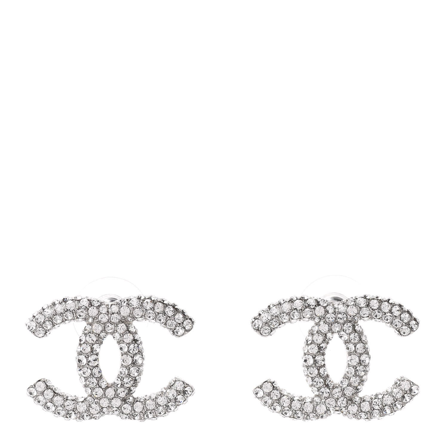 Chanel Crystal CC Treasure Chest Earrings Silver 1 of 5