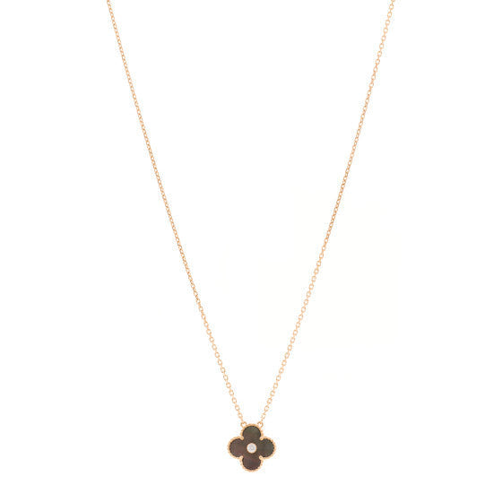 18K Rose Gold Diamond Grey Mother of Pearl Vintage Alhambra Pendant Necklace