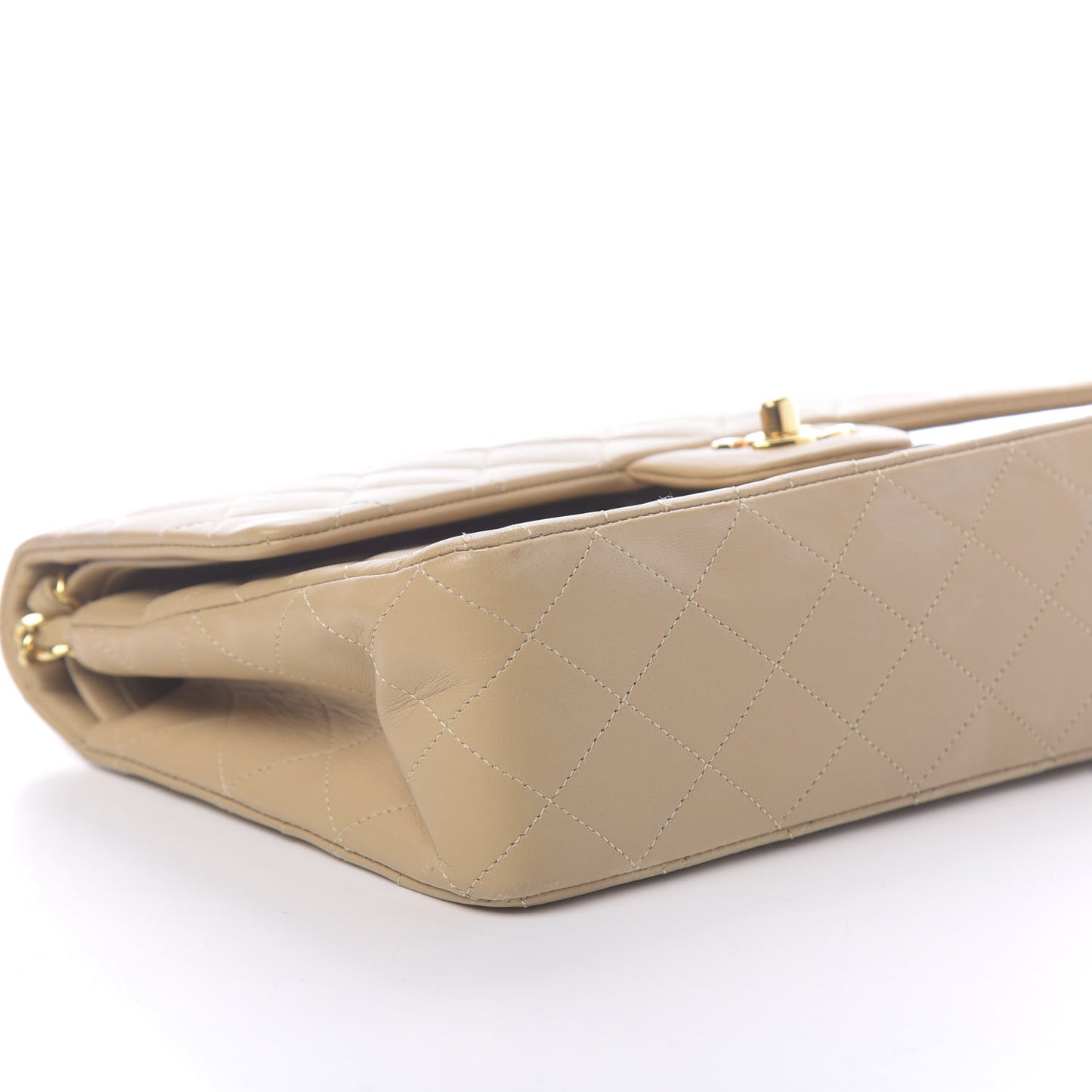 Lambskin Quilted Medium Double Flap Beige