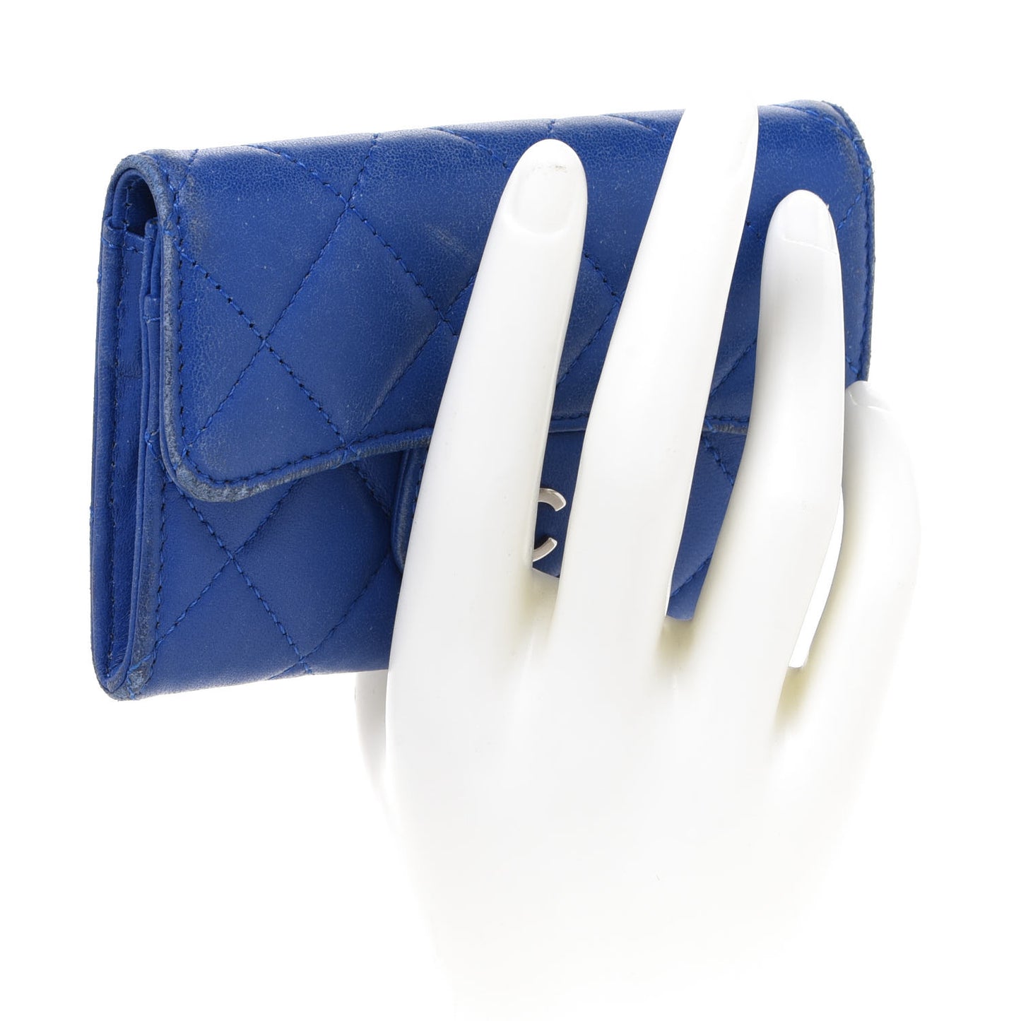 Lambskin Quilted Flap Card Holder Royal Blue