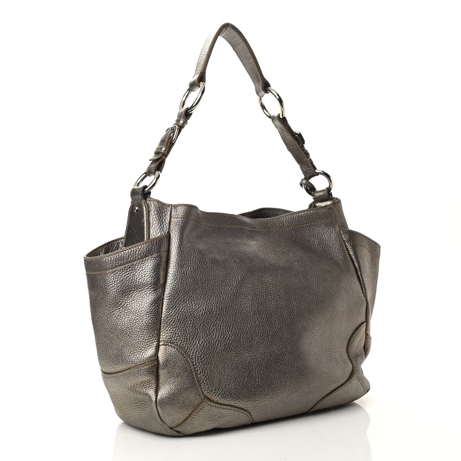 Prada Metallic Vitello Daino Side Pocket Hobo Bronze 3 of 11