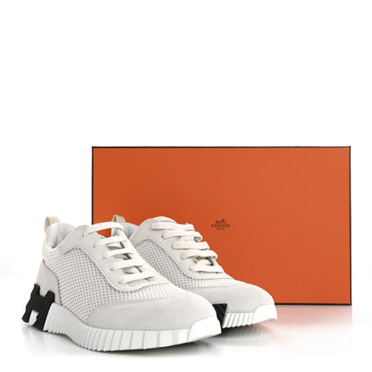 Hermes Air Mesh Suede Goatskin Bouncing Sneakers 39 White Black 15 of 15