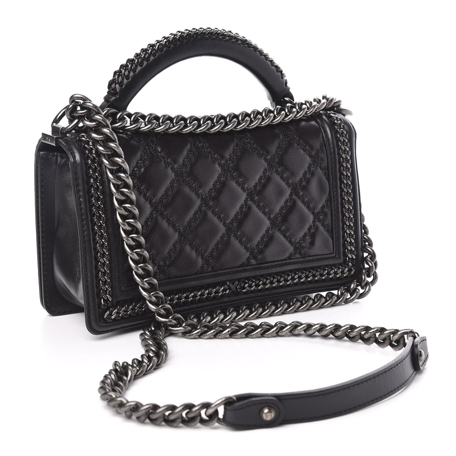 Chanel Goatskin Quilted Medium Boy Top Handle Flap Black 3 of 11