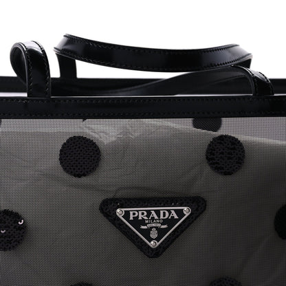 Prada Mesh Sequin Spazzolato Polka Dot Triangle Logo Tote Black 6 of 8