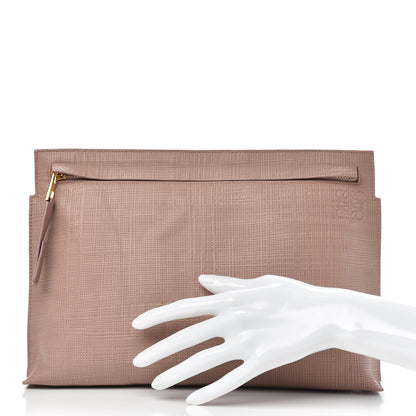 Loewe Calfskin Linen Embossed Large T Pouch Blush 2 of 9