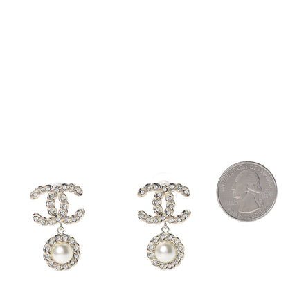 Chanel Crystal Pearl Pearls Coronation CC Drop Earrings Gold 2 of 5